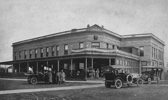 The Irma Hotel, shown here around 1920, opened in 1902. It was named for the daughter of William F. Cody. (Author's collection.)