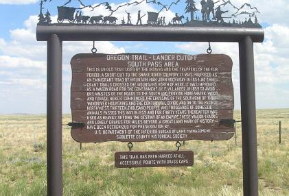 The marker at a state of Wyoming turnout at the point where the Lander Trail crosses state Highway 28 in the South Pass area. Will Bagley photo.