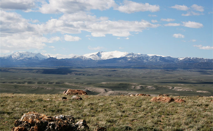 South Pass and Wyoming Highway 28, looking north from Pacific Butte toward the Wind River Mountains. Barbara Dobos photo.