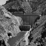 Seminoe Dam in 1949, ten years after it first began generating power. American Heritage Center.