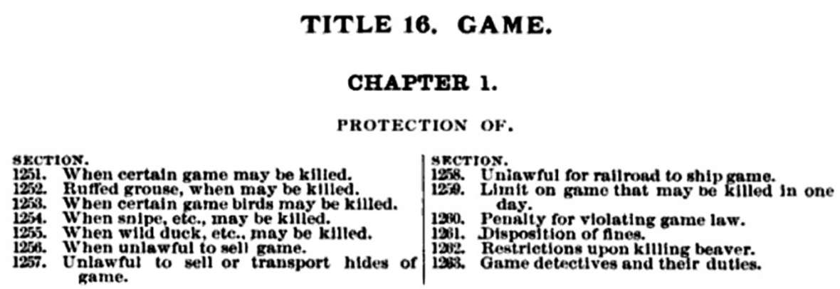 A list of new game-protection provisions from the territorial statutes of 1886. Wyoming Territorial Statutes.