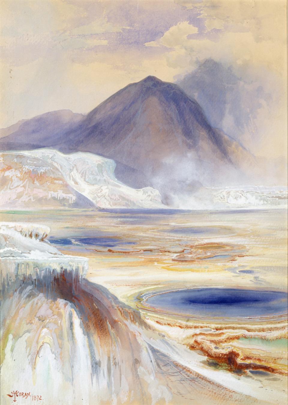 Mammoth Hot Springs, Yellowstone, 1872. Thomas Moran, watercolor and pencil on paper. Smithsonian American Art Museum.