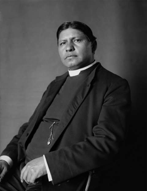 The Rev. Sherman Coolidge in 1902. Arapaho by birth, he spent 26 years on the reservation on Wind River, attempting and largely failing to convert his former tribe to Christianity. Wikipedia.