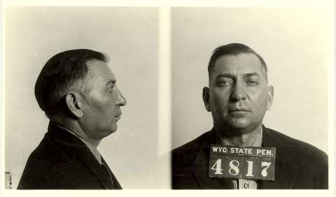 James Costin, in photos from one of his stints in the Wyoming State Penitentiary in the 1930s. Though he only drove one of at least two getaway cars, prosecutors claimed he masterminded the 1933 robbery of the First National Bank in downtown Green River. Wyoming State Archives.