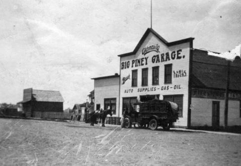 The Big Piney Garage was the first to open in town, about 1912. Courtesy Mardell Fear.