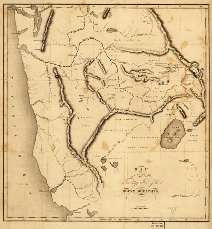 Bonneville's map of the Rocky Mountains and points west. Library of Congress. (Click on the image to see a larger version.)