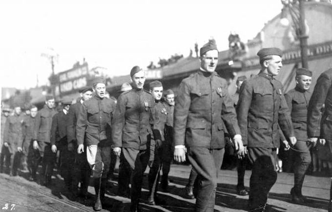 Bob David in a Denver parade on the second anniversary of the Armistice, 1920.