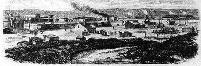 Downtown Evanston about 1877. Wyoming Tales and Trails.