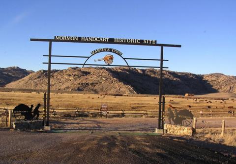 The gate to the Mormon Handcart Historic Site. Tom Rea photo.