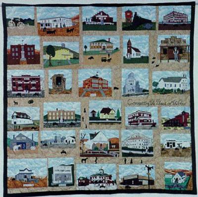 The Bag Ladies of Lusk made a quilt of the town's historic spots in 2001. Niobrara County Library
