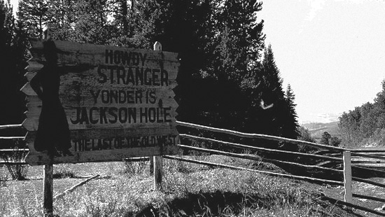 Welcome sign, 1930s. Wyoming Tales and Trails.