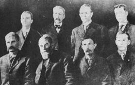 Worland town council, 1906; Dad Worland is second from left in the front row. Worland-Ten Sleep Visitors Council.