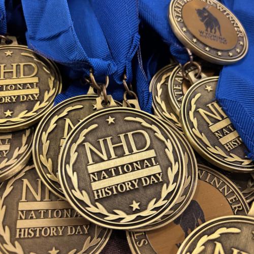 Medals inscribed with "NHD / National History Day" on one side; "State Award Winner / Wyoming History Day" on the other