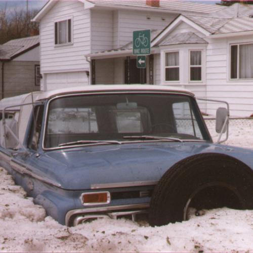 pickup buried in hail