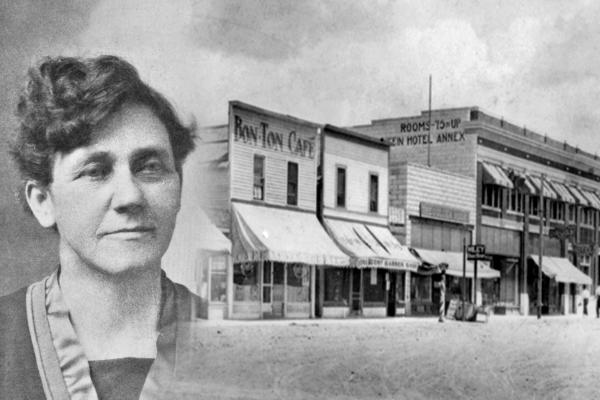 Lizabeth Wiley came to Wyoming in 1914 from St. Louis, where she had worked, she wrote a friend, “as seamstress, saleswoman, proprietress of rooming and boarding houses, book-keeper, traveling saleswoman, manager of a Baking Powder Factory and running a poultry ranch.” In Greybull she opened a tiny book store that later expanded into a candy store and soda fountain, and in 1924, ran for mayor. Photo from  Women of Wyoming, by Cora Beach.