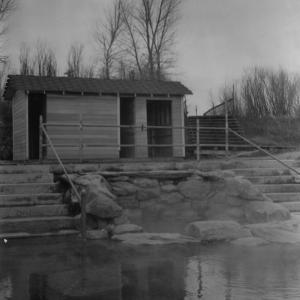 A bathhouse constructed at the Hobo Pools after the Second World War. Courtesy Saratoga Museum, P1986.59.37B