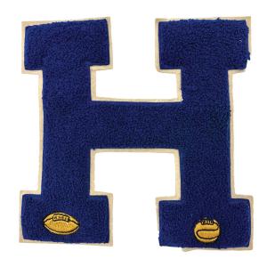 Flocked varsity letter "H" with football and basketball pins