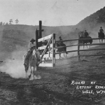 Eatons' dudes return to the ranch after a trail ride, ca. 1920. American Heritage Center.