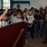 Fourth graders from Oregon Trail Elementary School in Casper, Wyo. visit the cavalry barracks in the spring of 2012. Tom Rea photo.