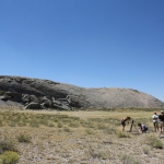Oregon Trail history continues to fascinate people worldwide. A Belgian film crew at Independence Rock, July 2012. Tom Rea photo.