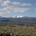 South Pass and Wyoming Highway 28, looking north from Pacific Butte toward the Wind River Mountains. Barbara Dobos photo. 