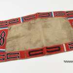 Ute saddle blanket ca. 1855-60 with horseshoe design made of hide, wool cloth, glass pony beads, sinew and cotton thread.  NMAI, Smithsonian Institution, catalog number 8/8055.