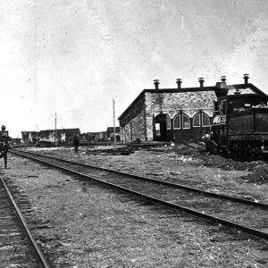 The Union Pacific station and roundhouse at Sherman, on the summit between Cheyenne and Laramie, 1869. W.H. Jackson, USGS photo. 
