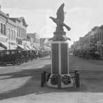 Monument to the Wyoming men who died in World War I, Second and Thornburg (now Ivinson) streets, Laramie, 1924. American Heritage Center, University of Wyoming. 