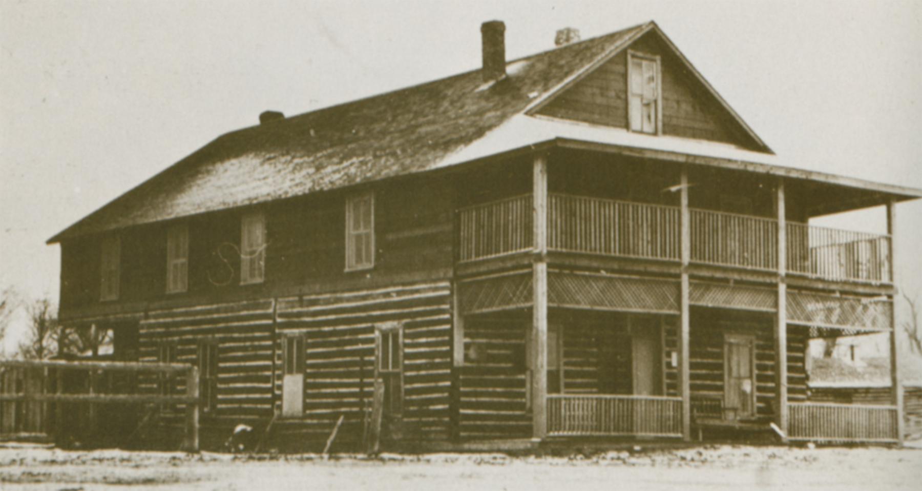 The Stage Stop on the Little Laramie River, owned and operated by the Wright family. This second version of the building, built around 1909, included 10 rooms. The first, built earlier, had no rooms for travelers or boarders.  American Heritage Center.
