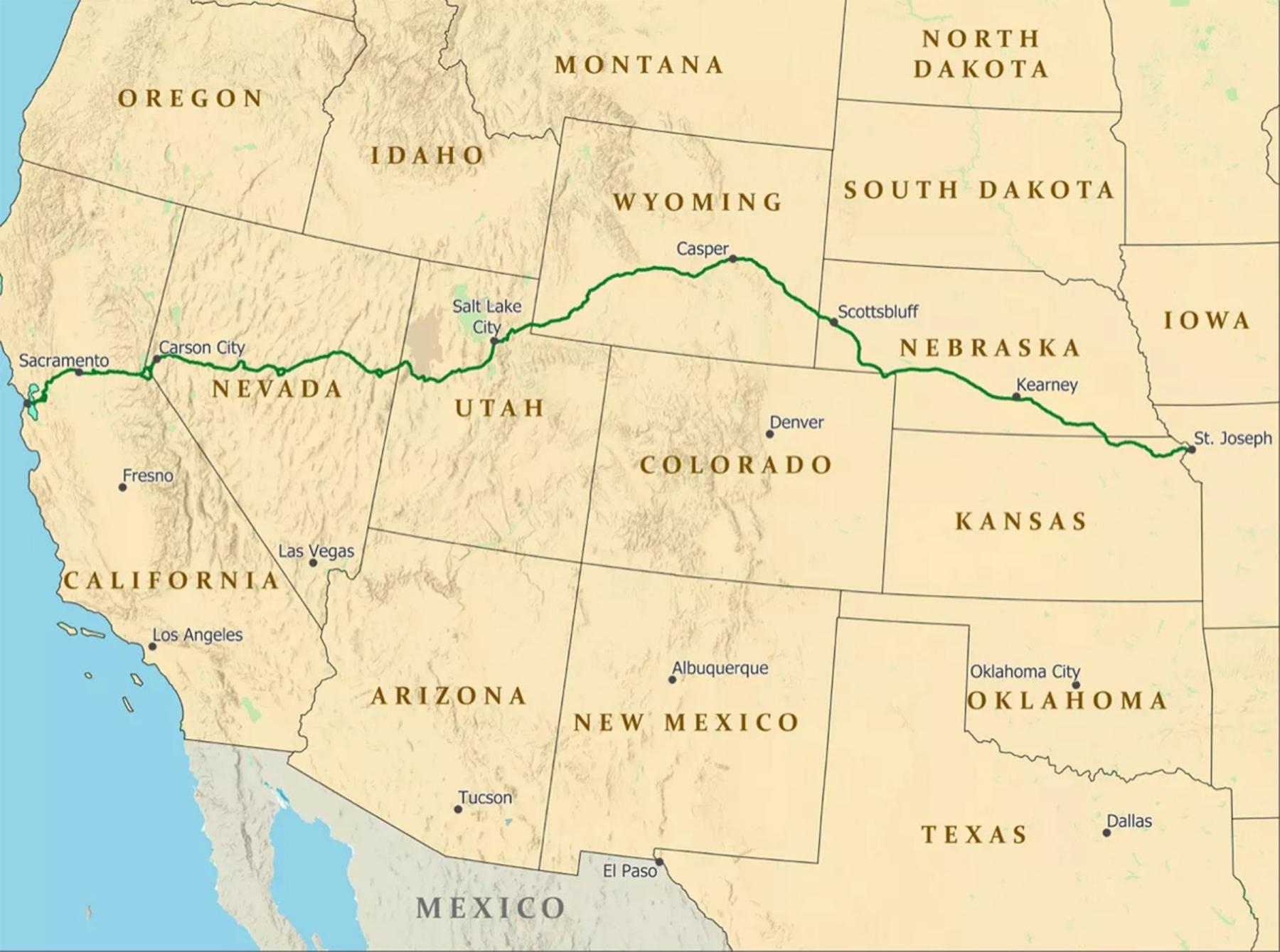 The Pony Express, a failed attempt  by a freighting firm to win a $1 million mail contract, ran only from April 1960 to October 1861. Delivery time from St. Joseph to Sacramento was just 10 days—unless it was winter. National Park Service.