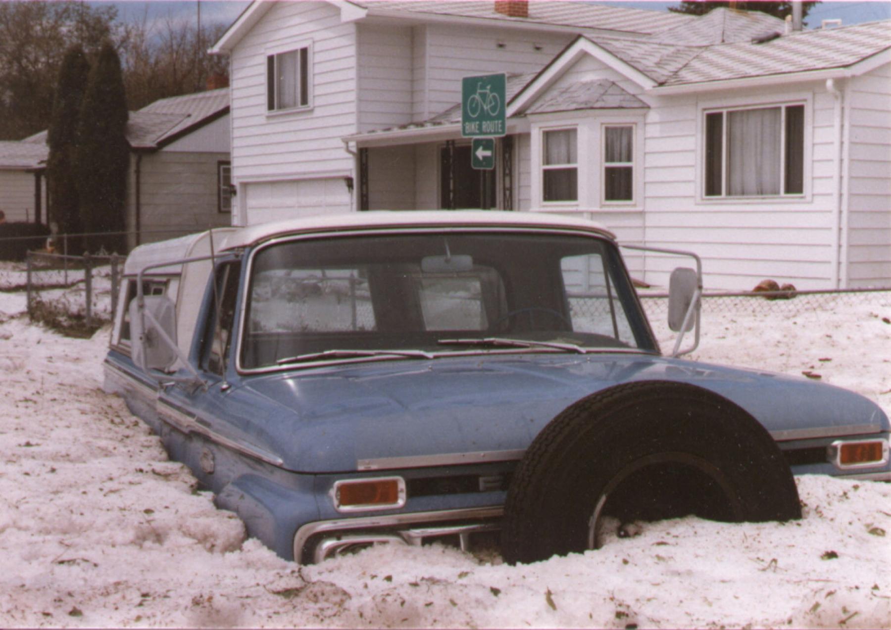 pickup buried in hail