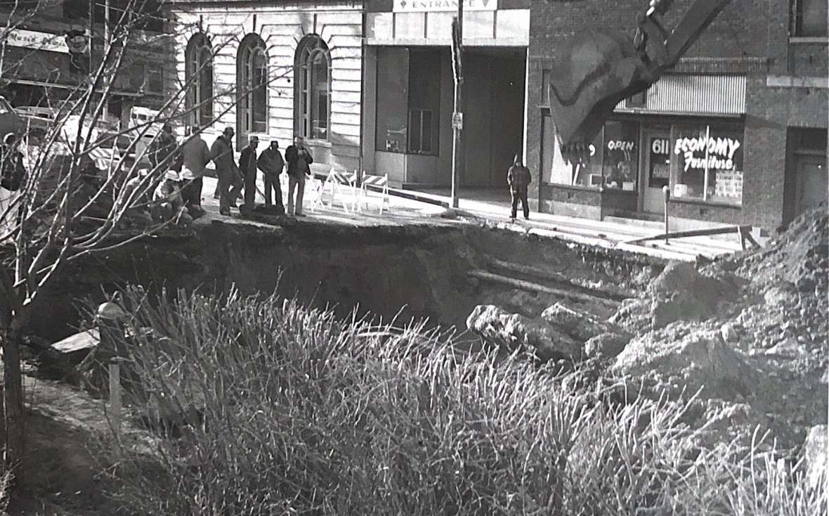 After 100 years of coal mining underneath the town, the streets of Rock Springs were beginning to collapse into abandoned mine tunnels in the early 1970s. Author photo.