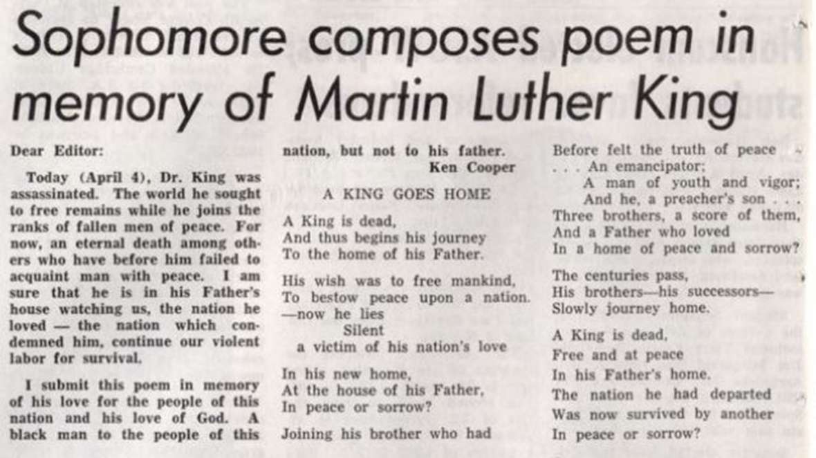 Ken Cooper’s poem in the Branding Iron, April 19, 1968. Author’s collection. Ken Cooper’s poem in the Branding Iron, April 19, 1968. Author’s collection.