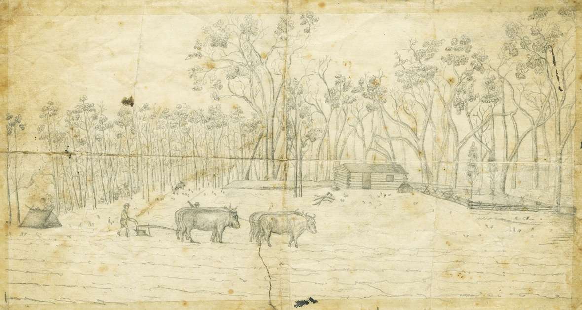 Moritz Braeuninger sketched this view of the Lutheran mission station on Powder River on June 24, 1860. The station was about 100 miles north of the original one on Deer Creek. Here the missionaries built a small house and began breaking ground for crops. A month later, the artist was killed by Lakota warriors, and later that summer the Lutherans abandoned the spot. American Heritage Center. Moritz Braeuninger sketched this view of the Lutheran mission station on Powder River on June 24, 1860. The station was about 100 miles north of the original one on Deer Creek. Here the missionaries built a small house and began breaking ground for crops. A month later, the artist was killed by Lakota warriors, and later that summer the Lutherans abandoned the spot. American Heritage Center.