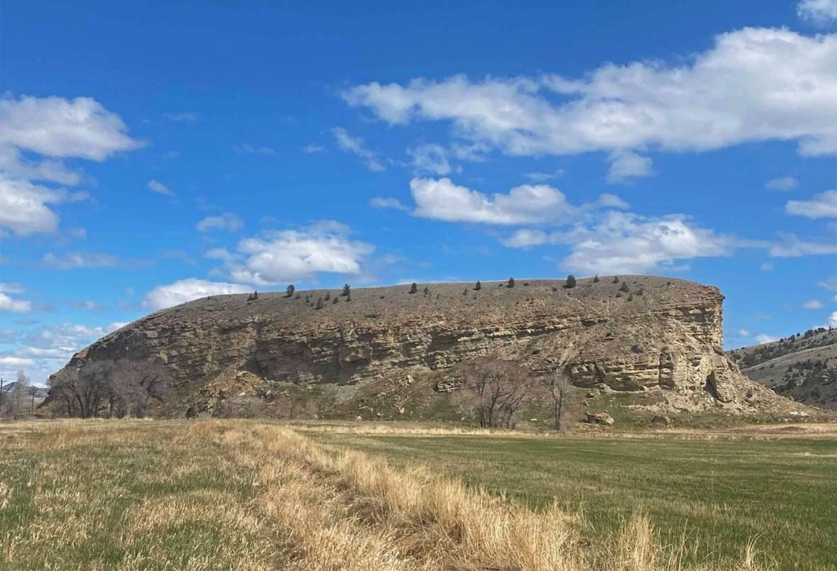 Eleven miles up the Greybull River west of Meeteetse, Wyo., is Papypo Butte, an important landmark in the valley. Franc located his Pitchfork Ranch in the broad, flat natural pasture just above the butte. Emily Swett photo. Eleven miles up the Greybull River west of Meeteetse, Wyo., is Papypo Butte, an important landmark in the valley. Franc located his Pitchfork Ranch in the broad, flat natural pasture just above the butte. Emily Swett photo.