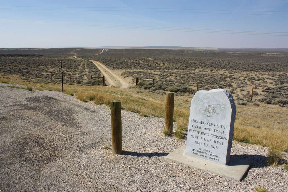 Much of the emigrant, freight, commercial and military traffic across the West used the Overland Trail in the 1850s and 1860s. The trail today crosses Wyoming HIghway 130 about 10 miles north of Saratoga, Wyo. Nine miles to the west, the trail crossed the North Platte River. Tom Rea photo. Much of the emigrant, freight, commercial and military traffic across the West used the Overland Trail in the 1850s and 1860s. The trail today crosses Wyoming HIghway 130 about 10 miles north of Saratoga, Wyo. Nine miles to the west, the trail crossed the North Platte River. Tom Rea photo.