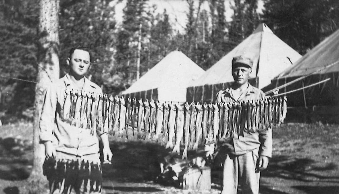When food ran short at Camp Dubois at the end of the war, U.S. enlisted men supplemented their rations with trout. Lt. Harlamert said the Army staff enjoyed fresh fish about three times a week when conditions were favorable. Harlamert photo, courtesy Linda Siemens.