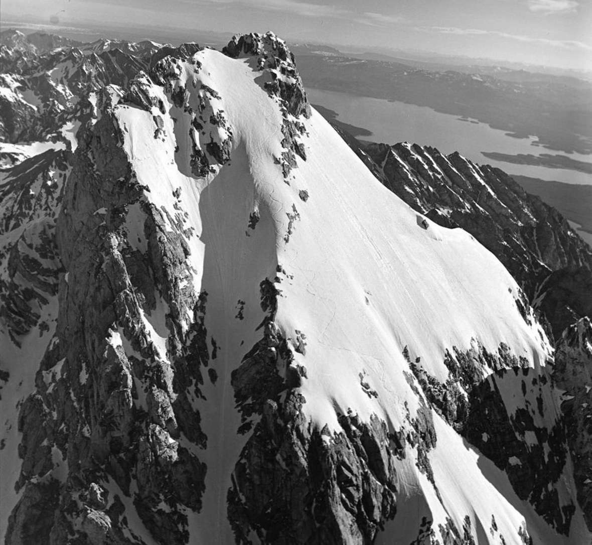 Bill Briggs' ski tracks down the Grand Teton, 1971. Jackson Hole News&Guide collections.