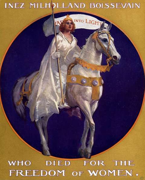 Poster from a 1924 pageant, 'Forward into Light' about the life of Inez Milholland. Smithsonian archives. Poster from a 1924 pageant, 'Forward into Light' about the life of Inez Milholland. Smithsonian archives.