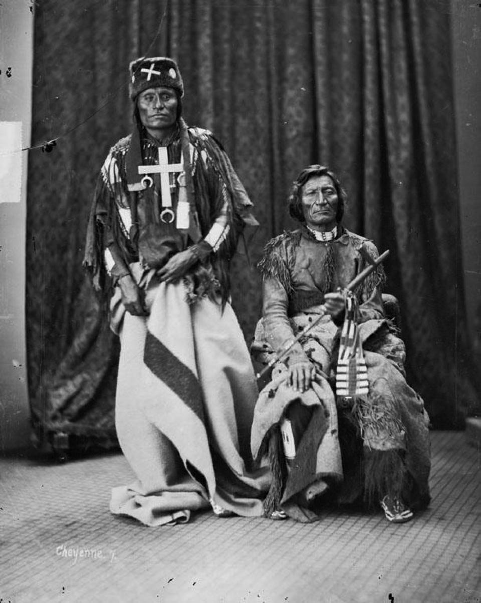 Cheyenne leaders Little Wolf, left, and Dull Knife, called Morning Star by his own people. Both were in the village on the Red Fork of Powder River when troops attacked in November 1876. The photo was taken in Washington, D.C. in 1873. Firstpeople.us