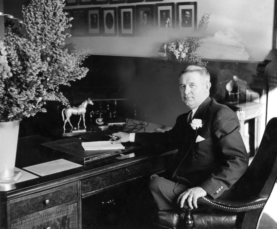 Lester Hunt at his desk in the governor’s office, during the time he was Wyoming governor. Wyoming State Archives.