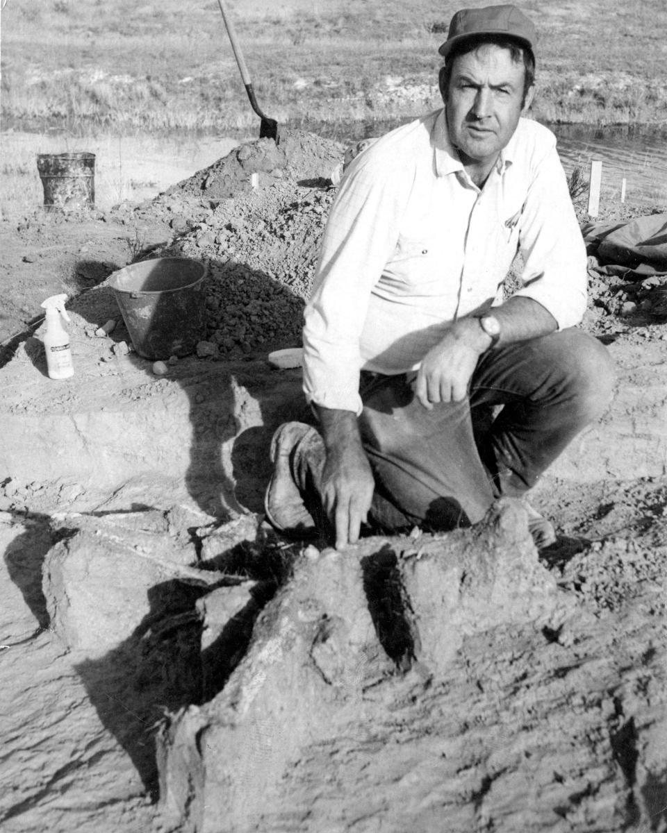 Archeologist George Frison, who was able to stop destruction of the ancient red-ocher mine at Sunrise, Wyoming, at the last minute. University of Wyoming Anthropology Department. 