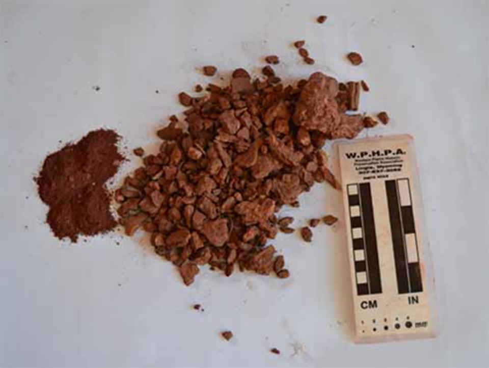 Red ocher, notes the Sunrise Historic and Prehistoric Preservation Society, can be used as a pigment, as a preservative for wood, bone and skin and as an abrasive. Courtesy SHAPP.