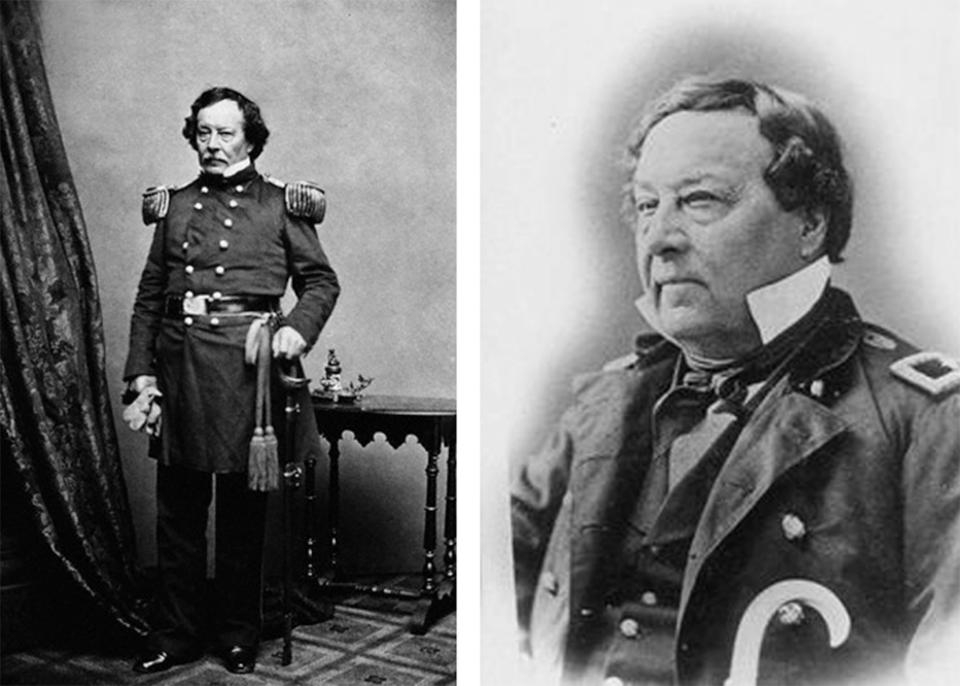 Born in revolutionary France and raised in the early United States, Benjamin Eulalie de Bonneville graduated from West Point in 1815. In 1832 he took an official leave from his Army career to lead a fur-trading and trapping expedition to the Rocky Mountains. He seems to have been after information about British activities in the far Northwest as much as he was after beaver pelts. Two images remain of him in uniform, later in his career. NPS and Wikipedia.