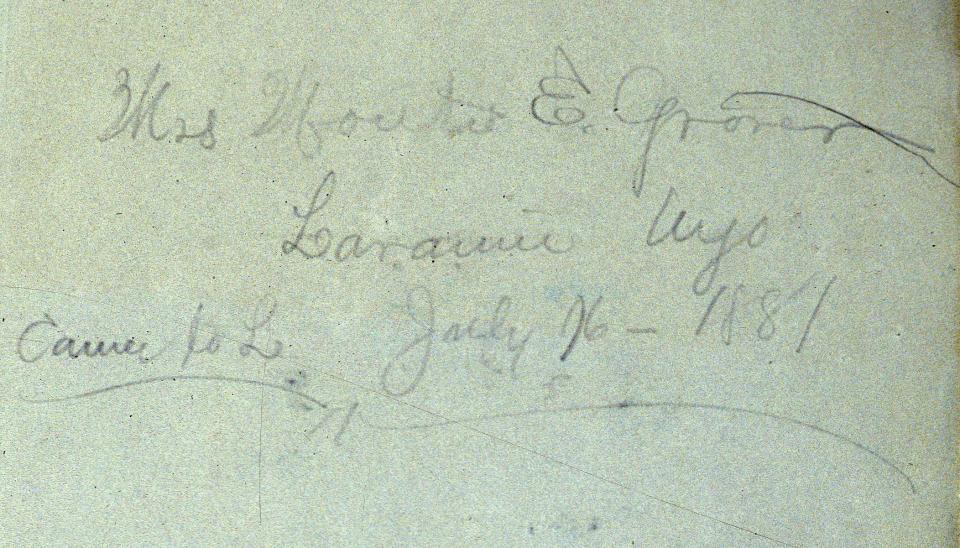 Handwriting detail: Mrs. Monte E. Grover, Laramie Wyo July 17 1881