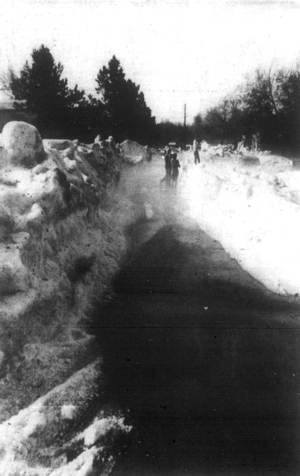 Drifts of hail at shoulder height