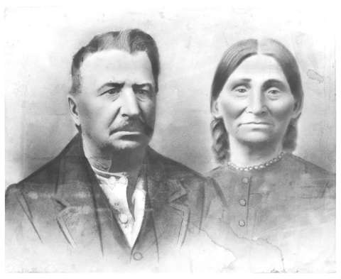 Longtime Fort Laramie-area fur trader James Bordeaux and his Brule Lakota wife Huntkalutawin, also called Marie.  By forming family connections to the tribes, traders gained companionship while developing loyalties with the extended Native families of their wives. Wyoming State Archives.