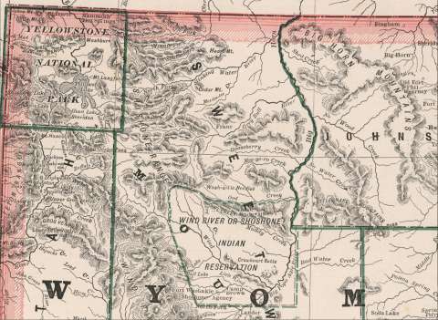 Cram’s 1883 Map of Wyoming shows the location of Otto Franc’s post office, named “Franc,” along the upper Greybull River in the Big Horn Basin. His ranges stretched along the east front of the Absaroka Mountains all the way from the Clarks Fork River east of Yellowstone Park to Owl Creek, which at the time was the northern boundary of the Shoshone Reservation. David Rumsey Maps. Click to enlarge Cram’s 1883 Map of Wyoming shows the location of Otto Franc’s post office, named “Franc,” along the upper Greybull River in the Big Horn Basin. His ranges stretched along the east front of the Absaroka Mountains all the way from the Clarks Fork River east of Yellowstone Park to Owl Creek, which at the time was the northern boundary of the Shoshone Reservation. David Rumsey Maps.