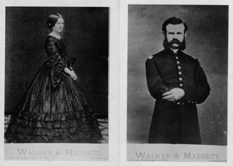 Emma and John Wesley Powell in Detroit, 1862. Earlier that year, Powell lost most of his right arm at the Battle of Shiloh. Wikipedia.