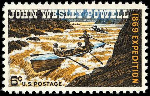 A stamp issued in 1969 commemorated the 100th anniversary of Powell’s first descent of the Green and Colorado rivers. May 24, 2019, marks the 150th anniversary of his launch. Wikipedia.